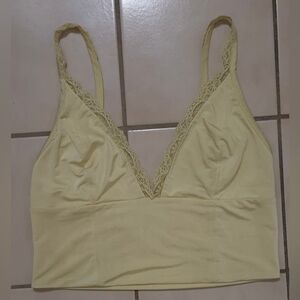 Bershka Lace Trim Longline Bralette โ Pale Yellow (S)
